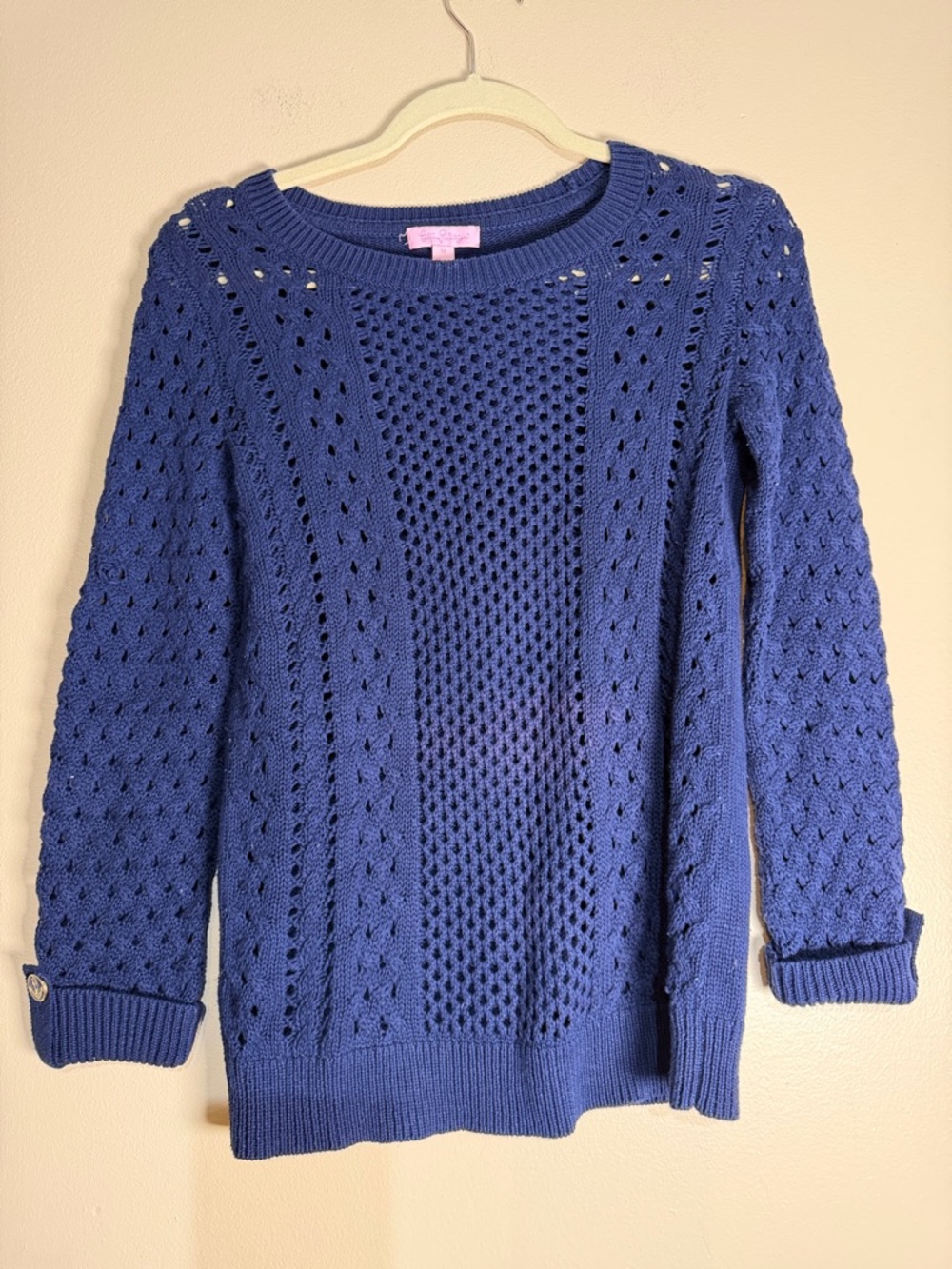 Lilly Pulitzer Open-Knit Scoop Neck Sweater in Royal Blue